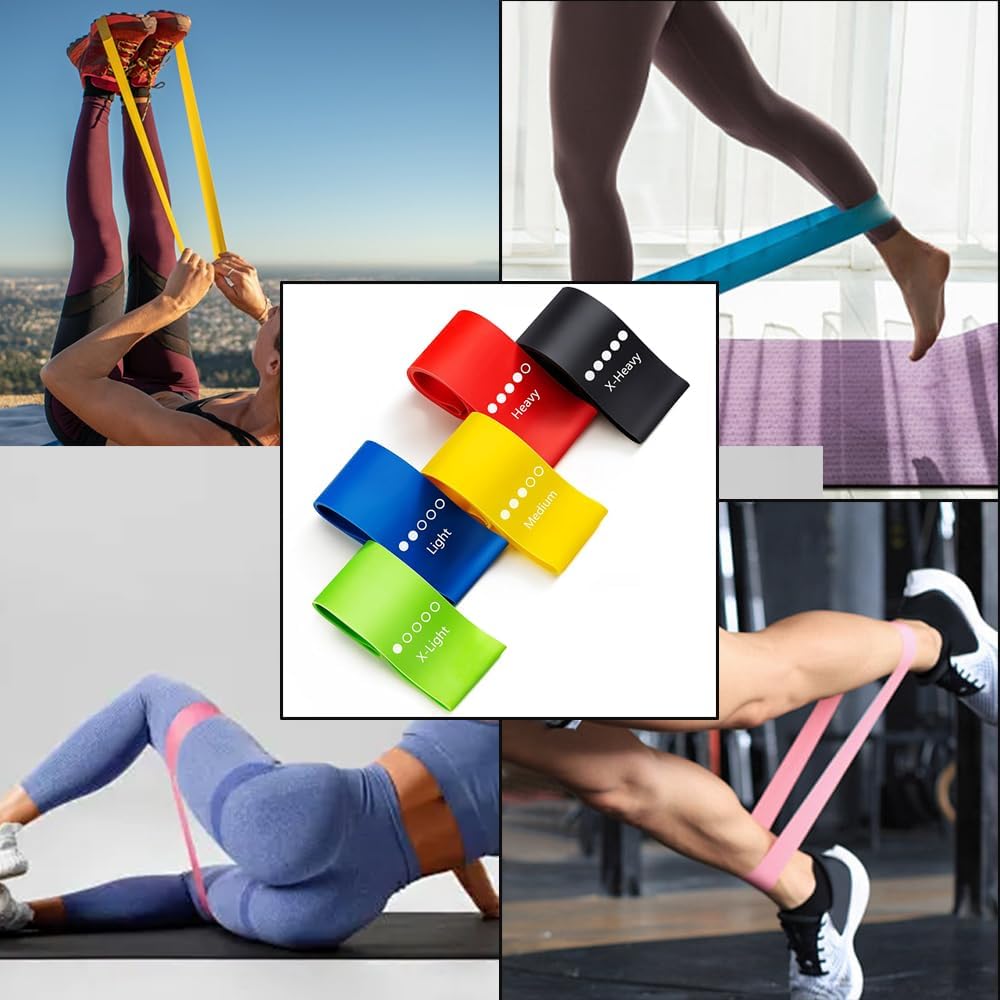 Ram® 5 PACK Gym Resistance Bands Women Men Strength Training Resistant Bands Pilates Yoga Gym Leg Training Glutes Resistance Bands x 5 With Carry Case