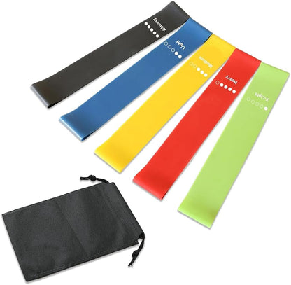 Ram® 5 PACK Gym Resistance Bands Women Men Strength Training Resistant Bands Pilates Yoga Gym Leg Training Glutes Resistance Bands x 5 With Carry Case