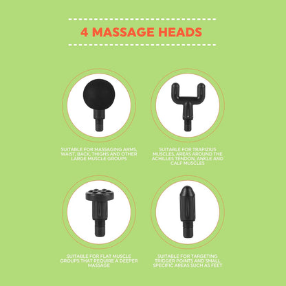 Salter EE7427BLKSTKEU7 Mini Massage Gun – 4 Massage Heads, LCD Panel, Electric Handheld, Rechargeable, 6 Intensity/Speeds, Includes Carry Bag and USB, Relaxation, Deep Massage, Tension Relief, Black